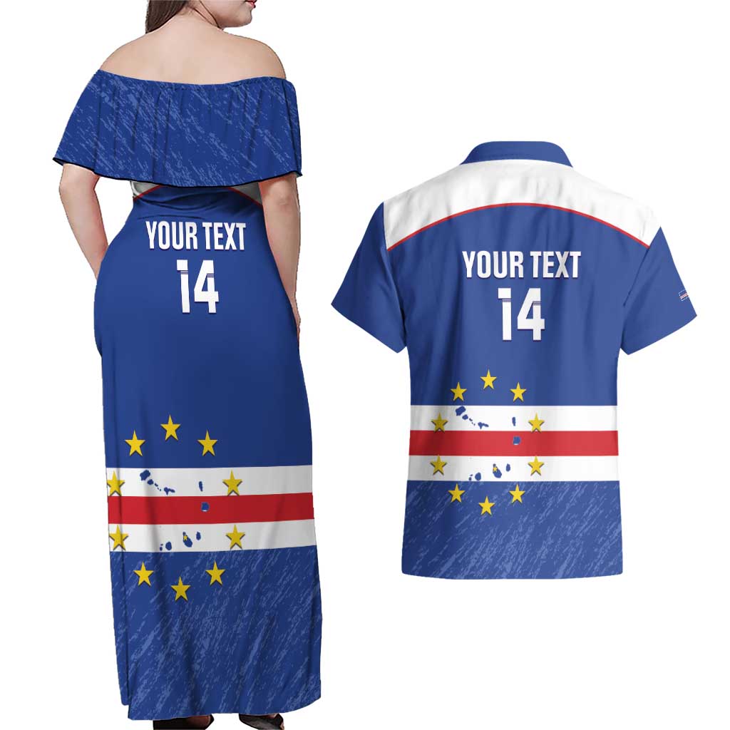 Cape Verde Football Custom Couples Matching Off Shoulder Maxi Dress and Hawaiian Shirt Come On Tubaroes Azuis Shark - Wonder Print Shop