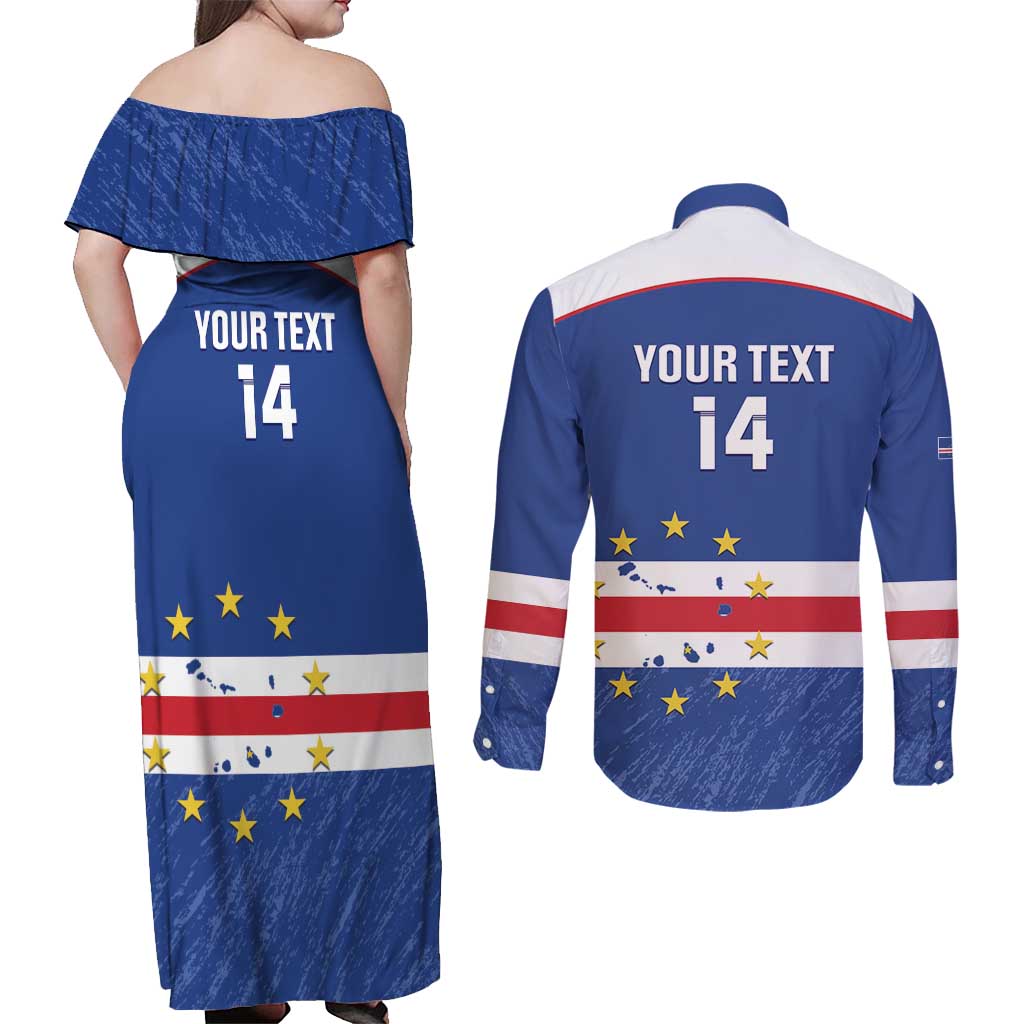 Cape Verde Football Custom Couples Matching Off Shoulder Maxi Dress and Long Sleeve Button Shirt Come On Tubaroes Azuis Shark - Wonder Print Shop
