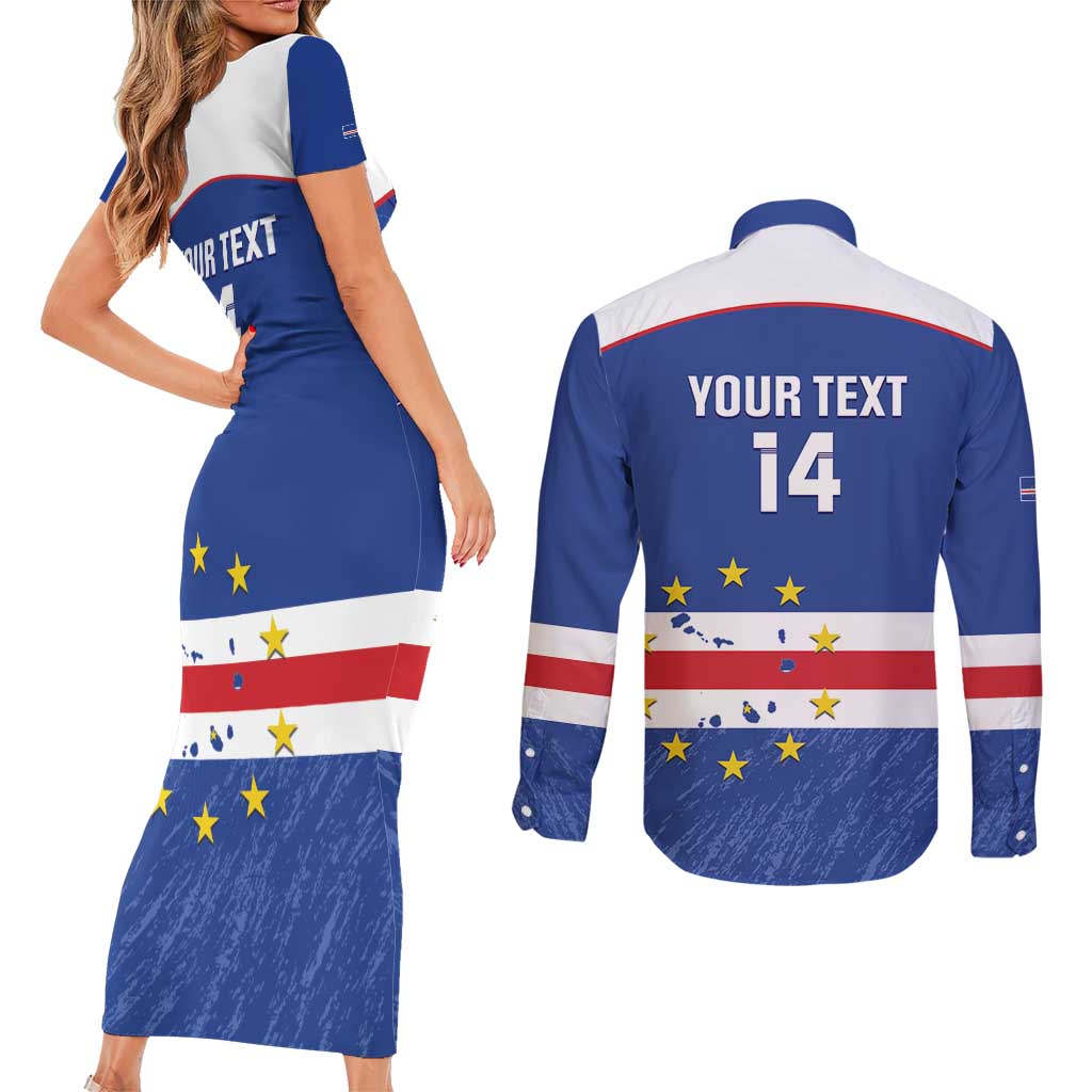 Cape Verde Football Custom Couples Matching Short Sleeve Bodycon Dress and Long Sleeve Button Shirt Come On Tubaroes Azuis Shark - Wonder Print Shop