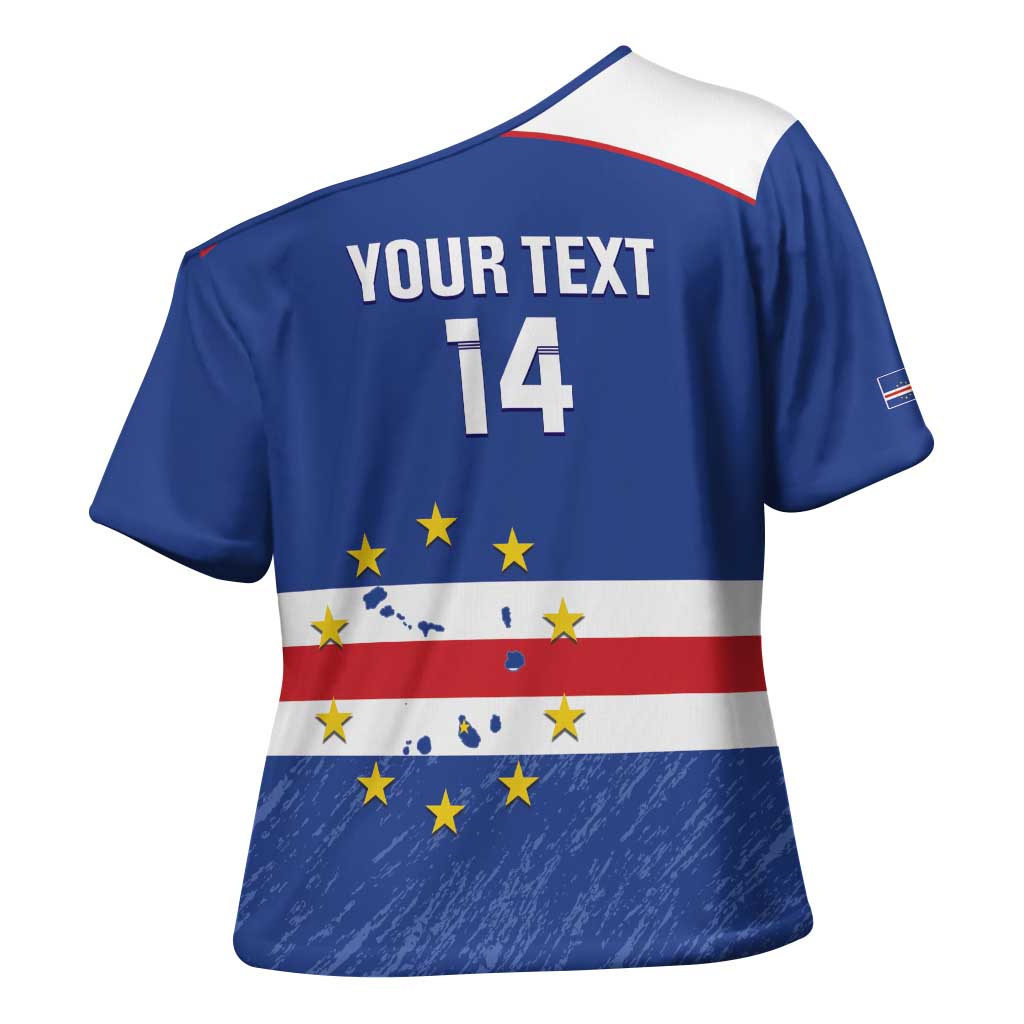 Cape Verde Football Custom Cross Shoulder Shirt Come On Tubaroes Azuis Shark - Wonder Print Shop