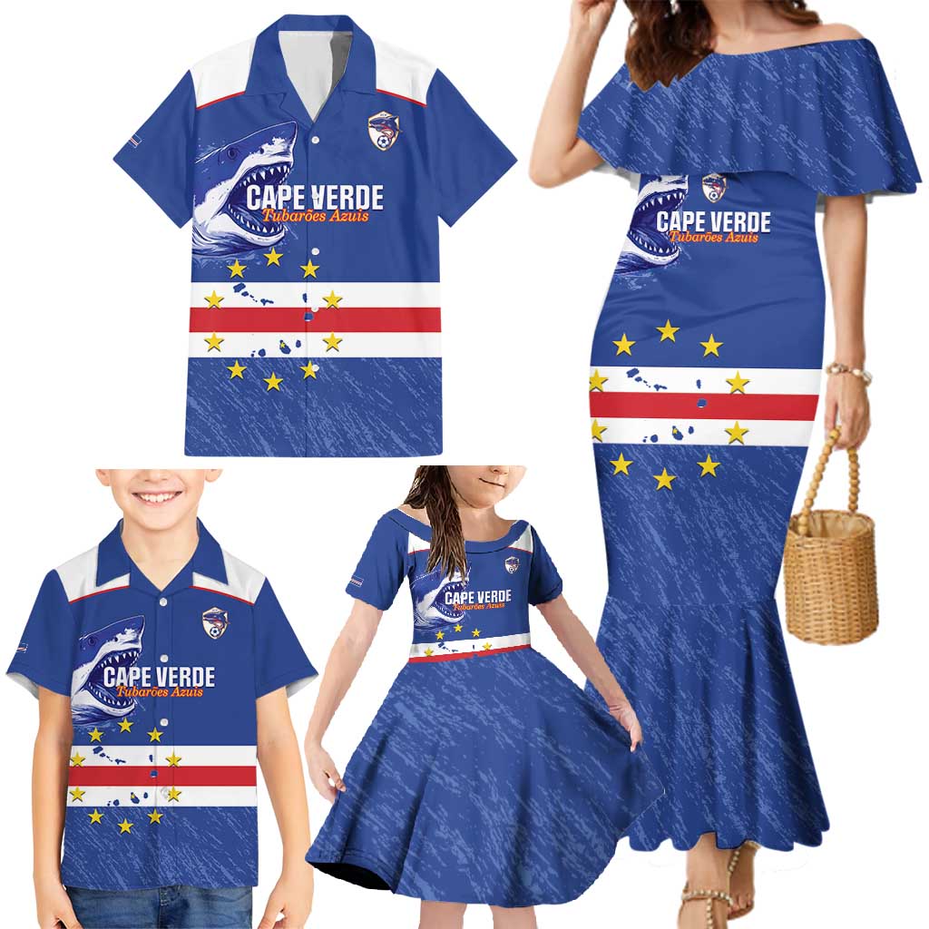 Cape Verde Football Custom Family Matching Mermaid Dress and Hawaiian Shirt Come On Tubaroes Azuis Shark - Wonder Print Shop