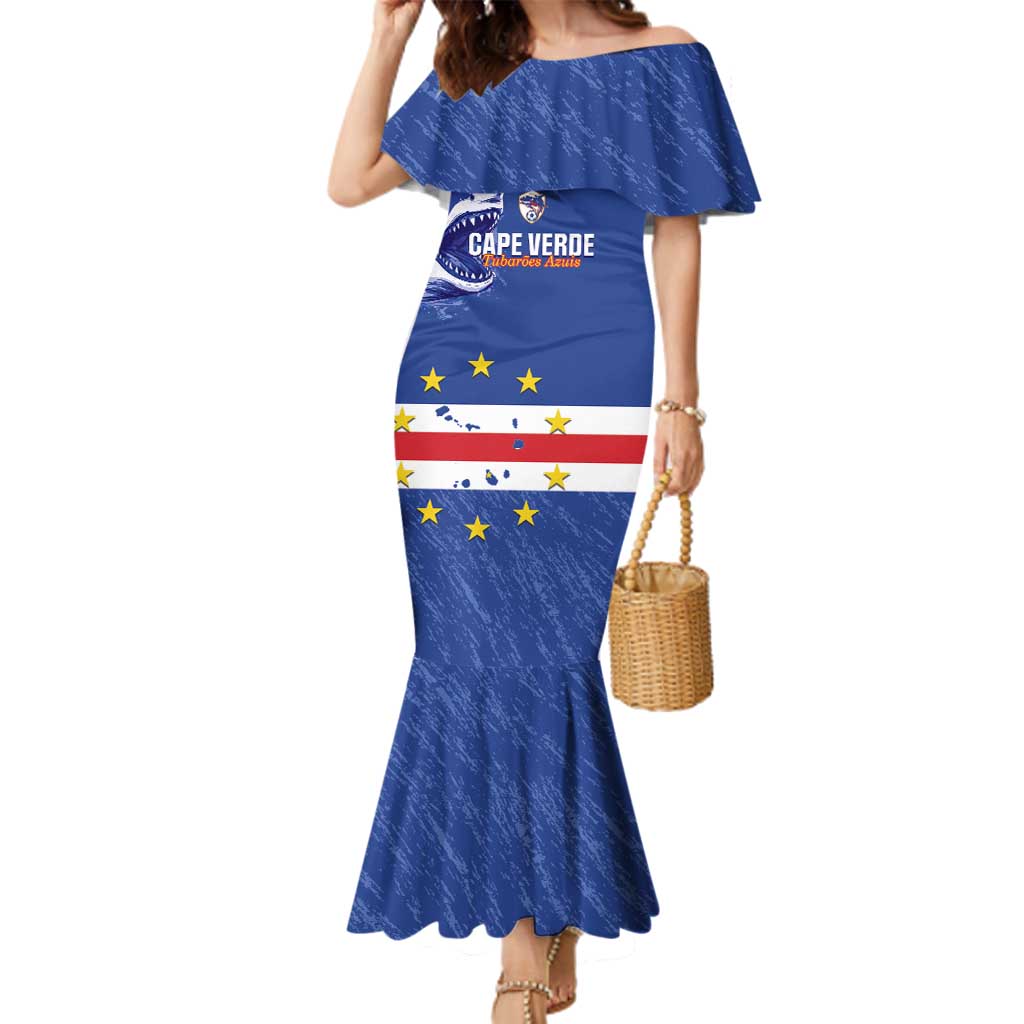 Cape Verde Football Custom Family Matching Mermaid Dress and Hawaiian Shirt Come On Tubaroes Azuis Shark - Wonder Print Shop