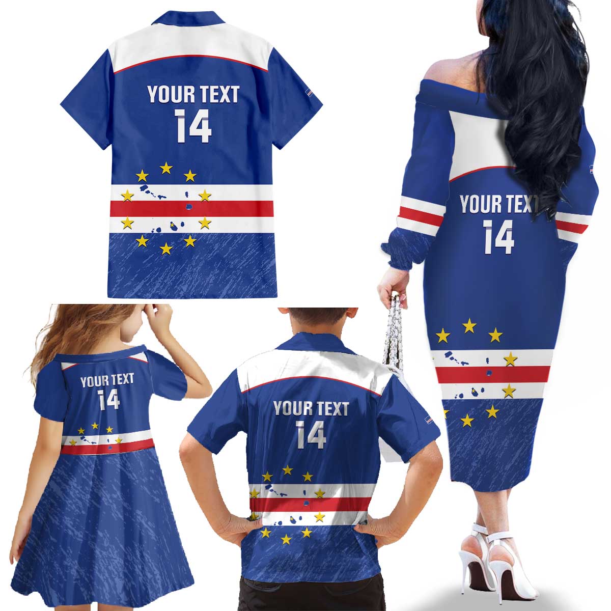 Cape Verde Football Custom Family Matching Off The Shoulder Long Sleeve Dress and Hawaiian Shirt Come On Tubaroes Azuis Shark - Wonder Print Shop