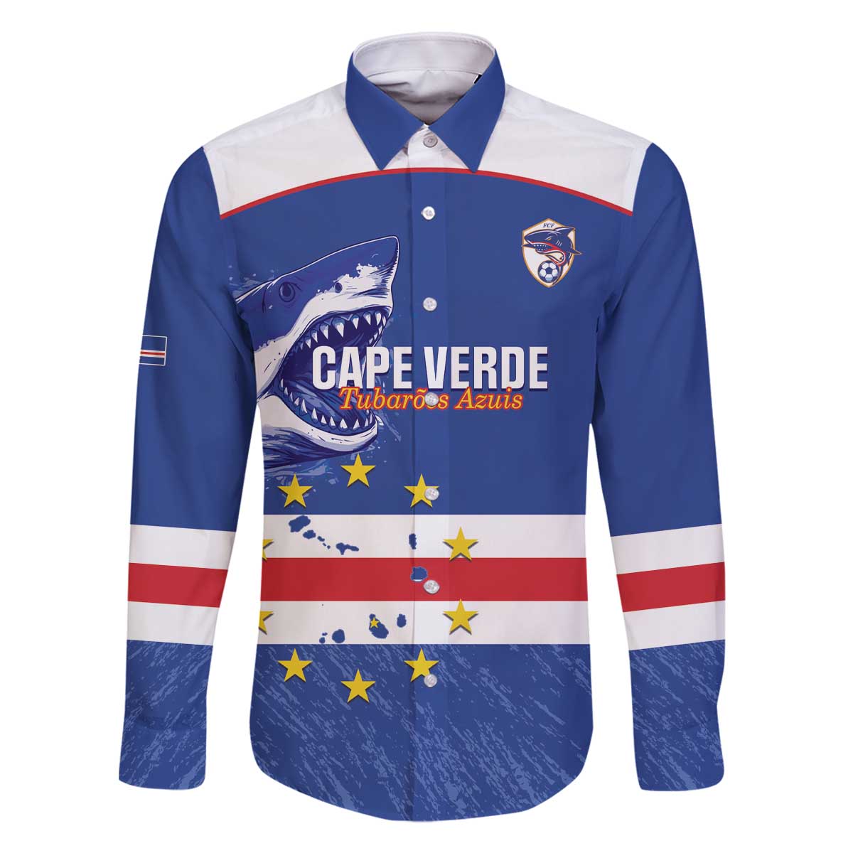 Cape Verde Football Custom Family Matching Off The Shoulder Long Sleeve Dress and Hawaiian Shirt Come On Tubaroes Azuis Shark - Wonder Print Shop