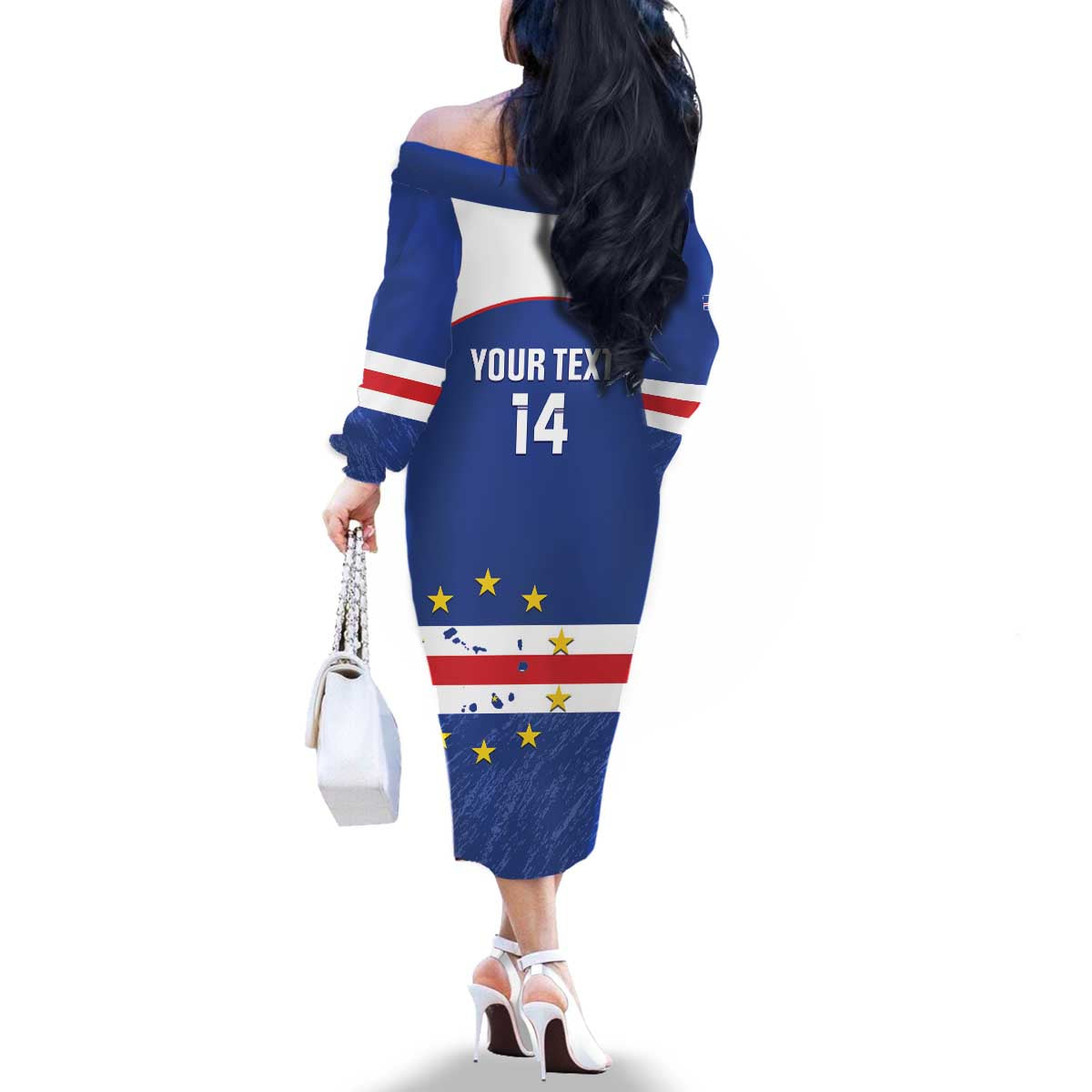 Cape Verde Football Custom Family Matching Off The Shoulder Long Sleeve Dress and Hawaiian Shirt Come On Tubaroes Azuis Shark - Wonder Print Shop