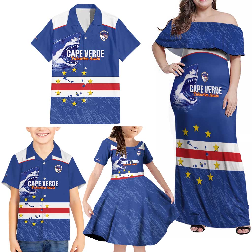 Cape Verde Football Custom Family Matching Off Shoulder Maxi Dress and Hawaiian Shirt Come On Tubaroes Azuis Shark - Wonder Print Shop