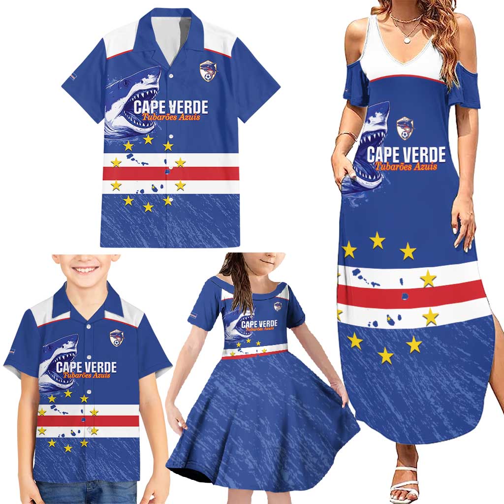 Cape Verde Football Custom Family Matching Summer Maxi Dress and Hawaiian Shirt Come On Tubaroes Azuis Shark - Wonder Print Shop