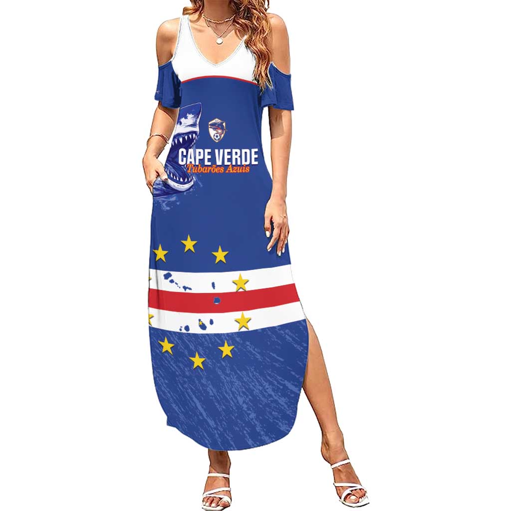 Cape Verde Football Custom Family Matching Summer Maxi Dress and Hawaiian Shirt Come On Tubaroes Azuis Shark - Wonder Print Shop