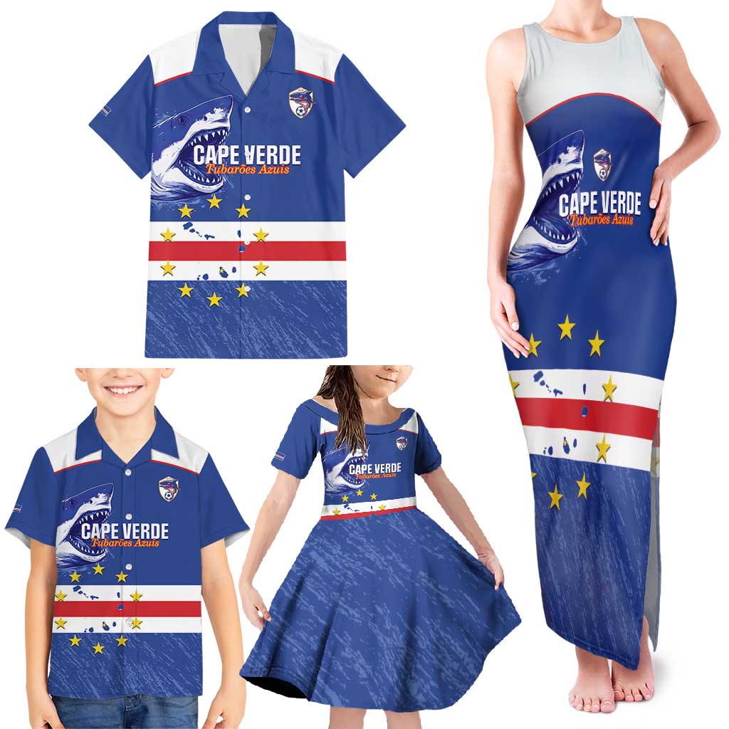 Cape Verde Football Custom Family Matching Tank Maxi Dress and Hawaiian Shirt Come On Tubaroes Azuis Shark - Wonder Print Shop