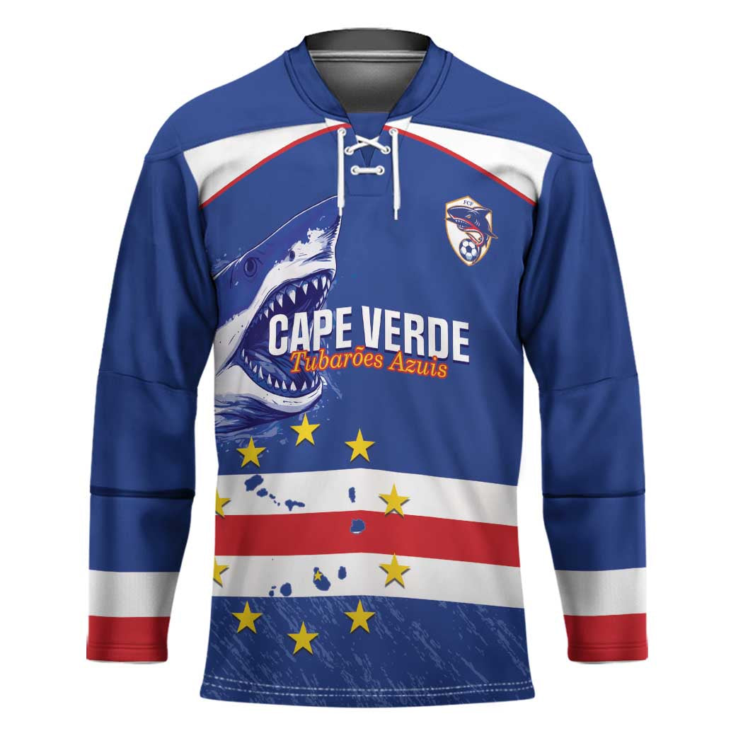 Cape Verde Football Custom Hockey Jersey Come On Tubaroes Azuis Shark - Wonder Print Shop