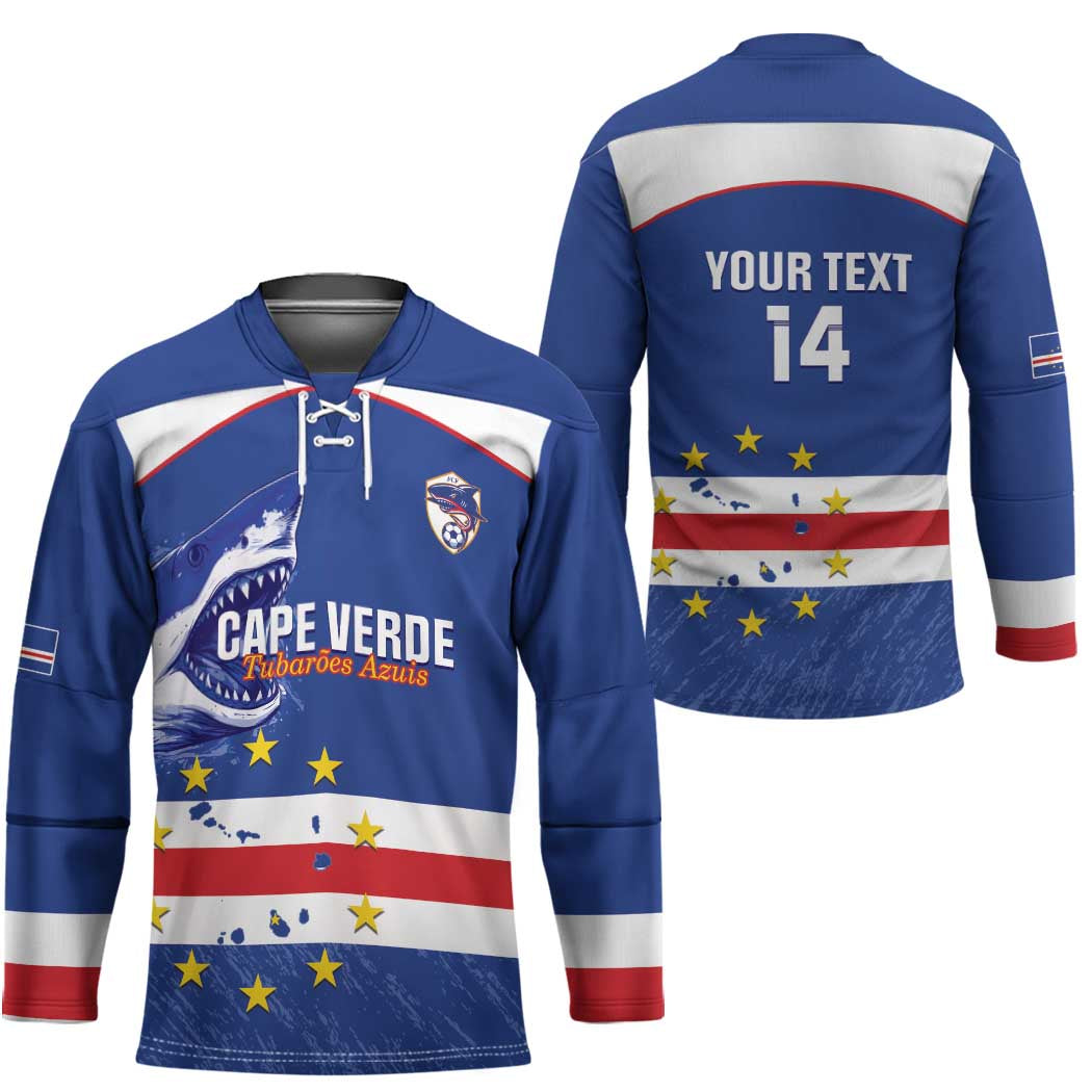 Cape Verde Football Custom Hockey Jersey Come On Tubaroes Azuis Shark - Wonder Print Shop