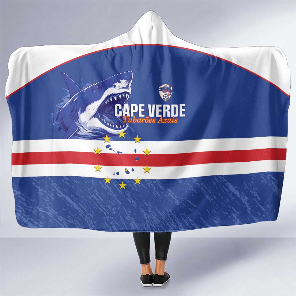 Cape Verde Football Hooded Blanket Come On Tubaroes Azuis Shark - Wonder Print Shop
