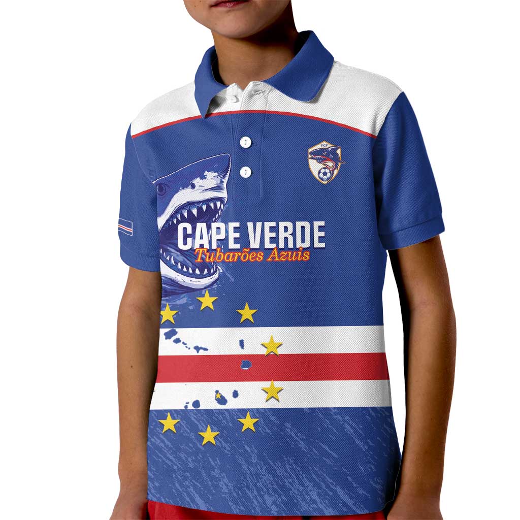 Cape Verde Football Custom Kid Polo Shirt Come On Tubaroes Azuis Shark - Wonder Print Shop