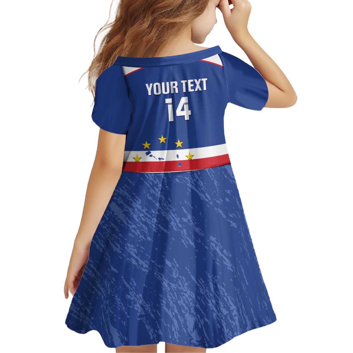 Cape Verde Football Custom Kid Short Sleeve Dress Come On Tubaroes Azuis Shark - Wonder Print Shop