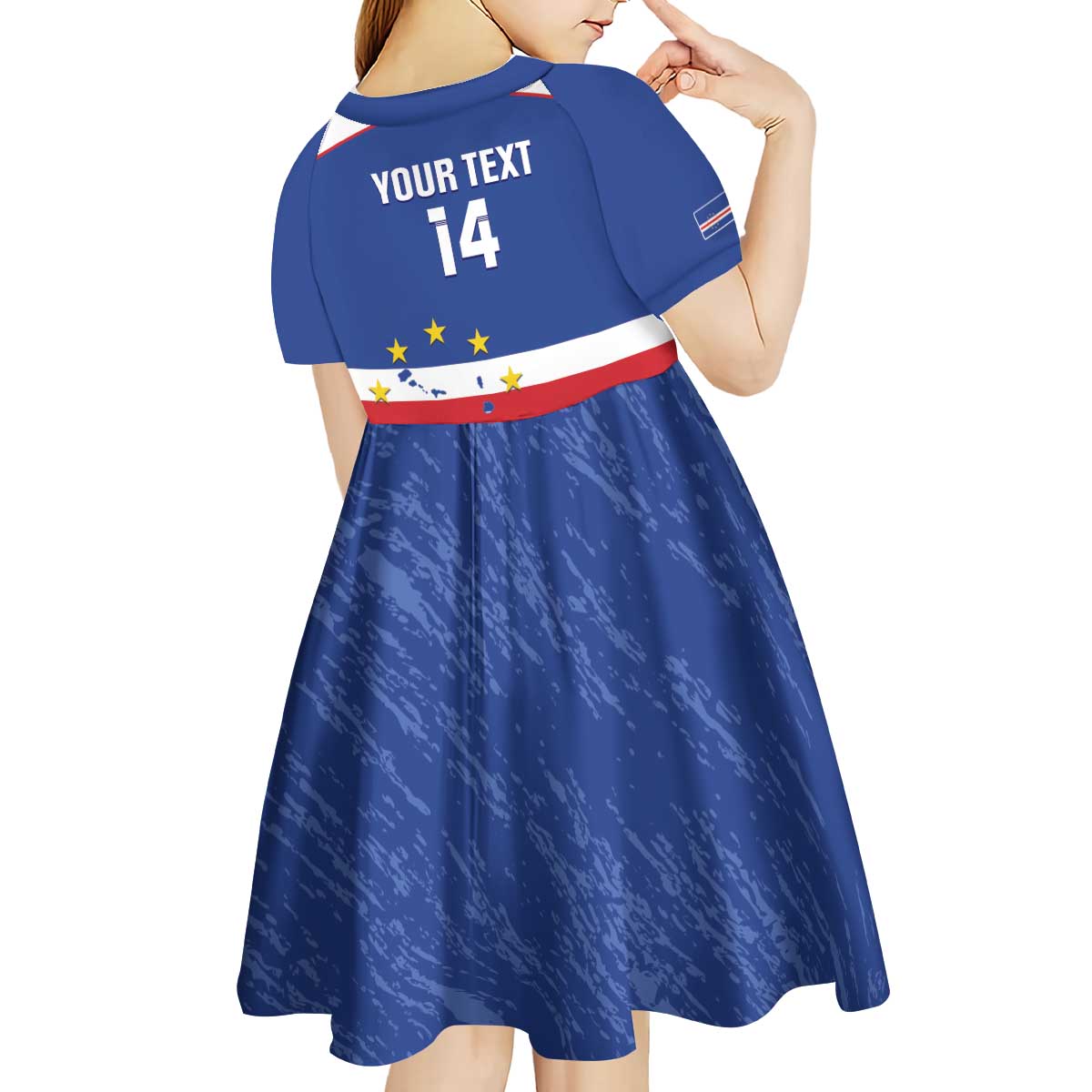 Cape Verde Football Custom Kid Short Sleeve Dress Come On Tubaroes Azuis Shark - Wonder Print Shop