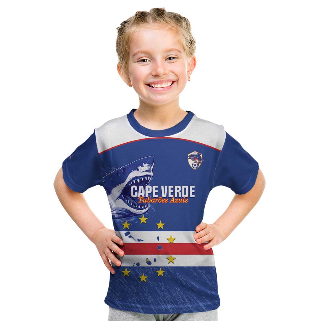 Cape Verde Football Custom Kid T Shirt Come On Tubaroes Azuis Shark - Wonder Print Shop