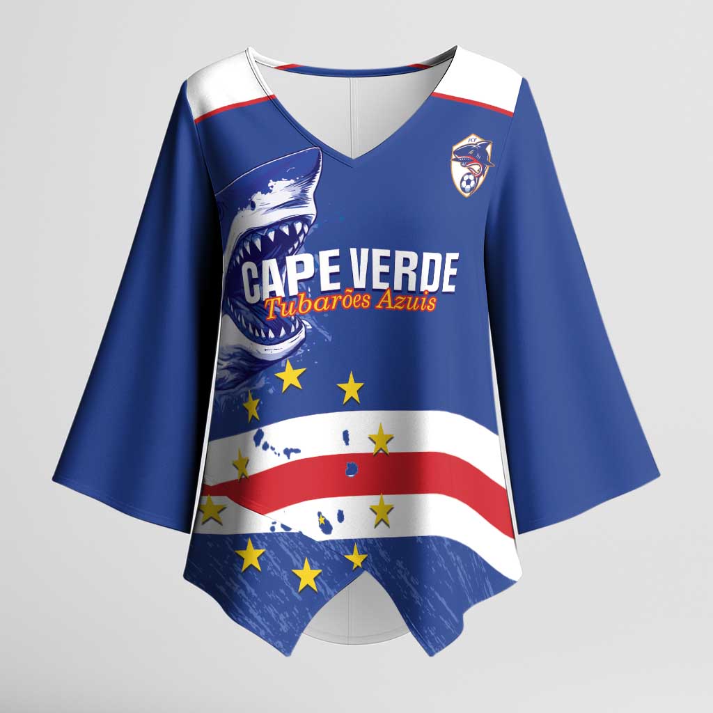 Cape Verde Football Custom Kimono Sleeve Blouse Come On Tubaroes Azuis Shark - Wonder Print Shop