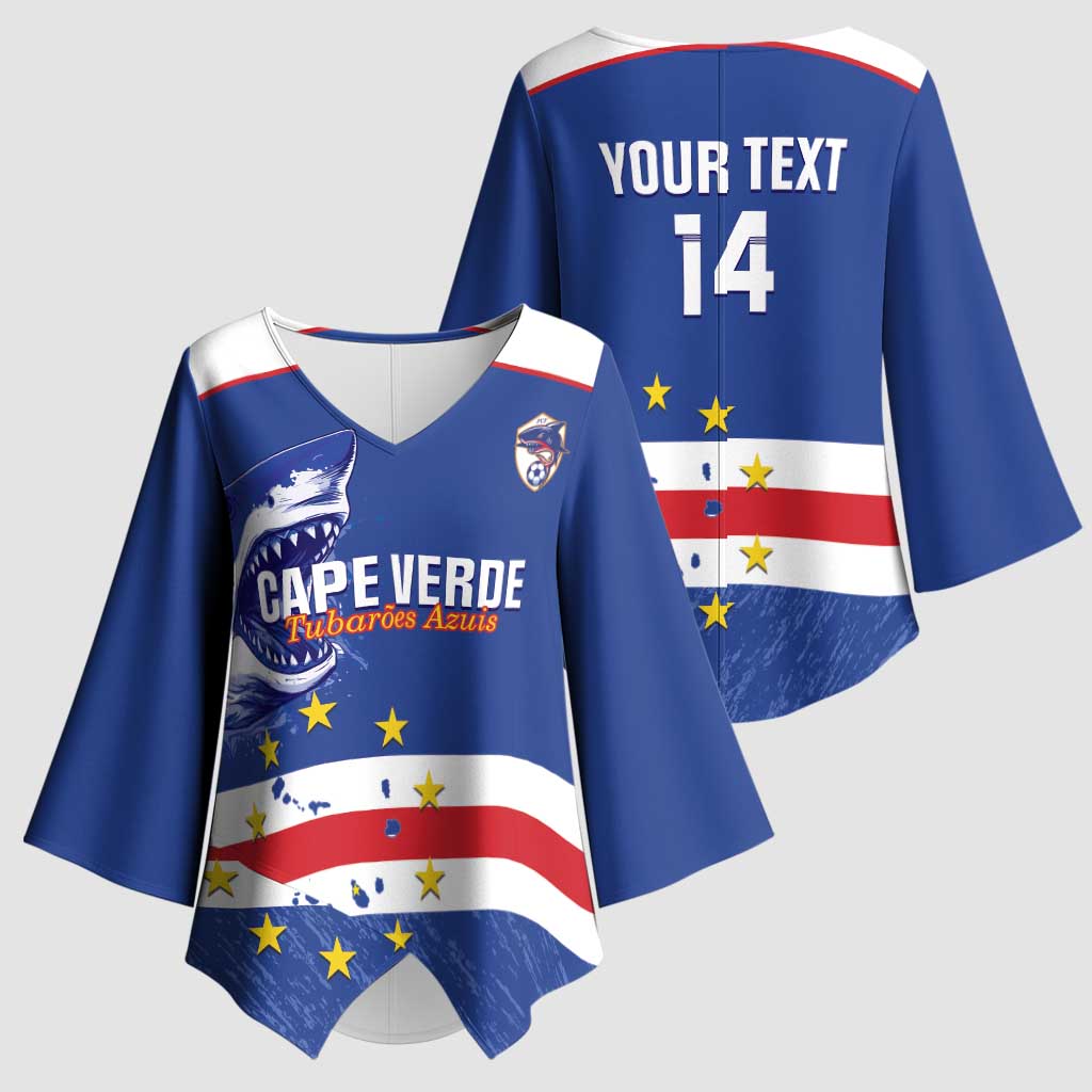 Cape Verde Football Custom Kimono Sleeve Blouse Come On Tubaroes Azuis Shark - Wonder Print Shop