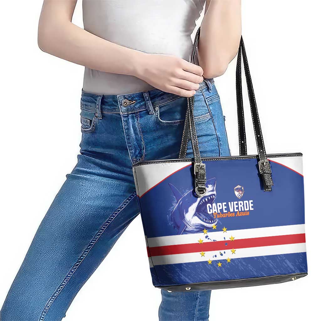 Cape Verde Football Leather Tote Bag Come On Tubaroes Azuis Shark - Wonder Print Shop