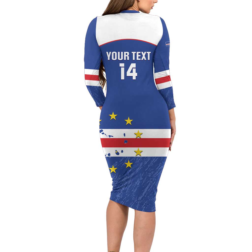 Cape Verde Football Custom Long Sleeve Bodycon Dress Come On Tubaroes Azuis Shark - Wonder Print Shop