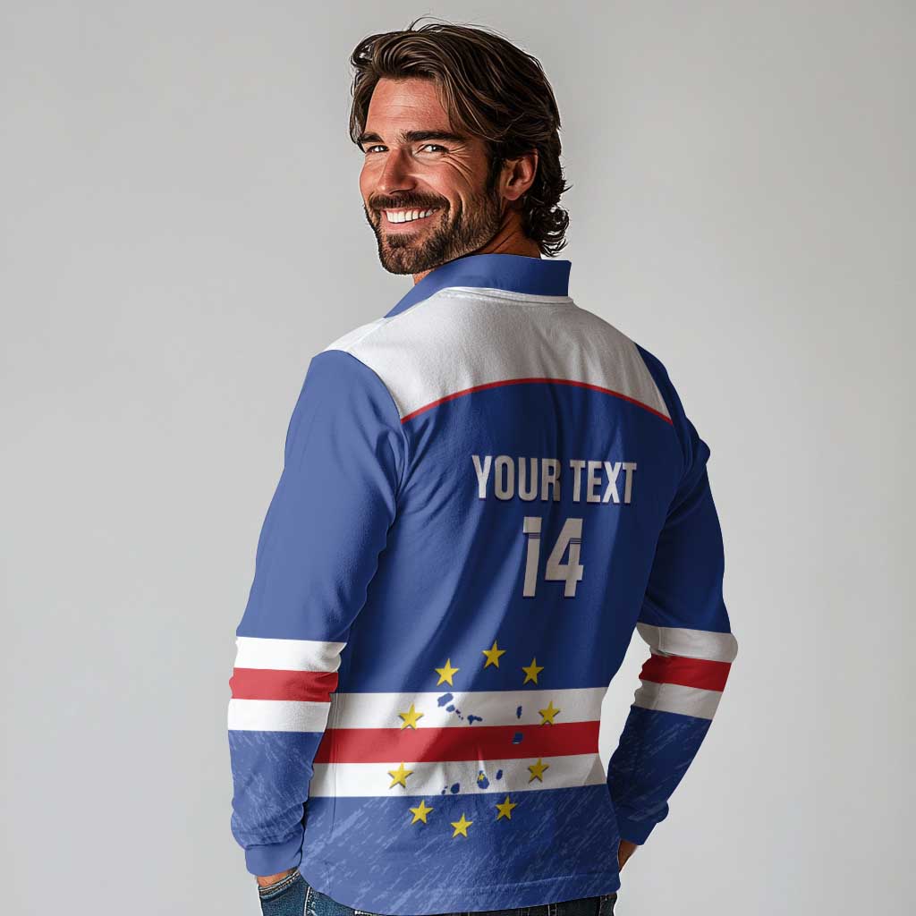 Cape Verde Football Custom Long Sleeve Polo Shirt Come On Tubaroes Azuis Shark - Wonder Print Shop
