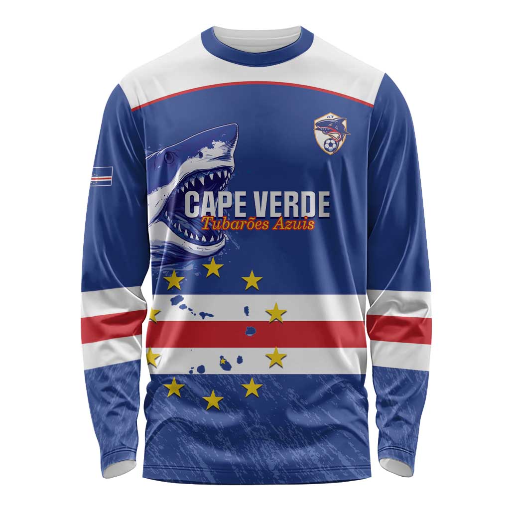 Cape Verde Football Custom Long Sleeve Shirt Come On Tubaroes Azuis Shark - Wonder Print Shop