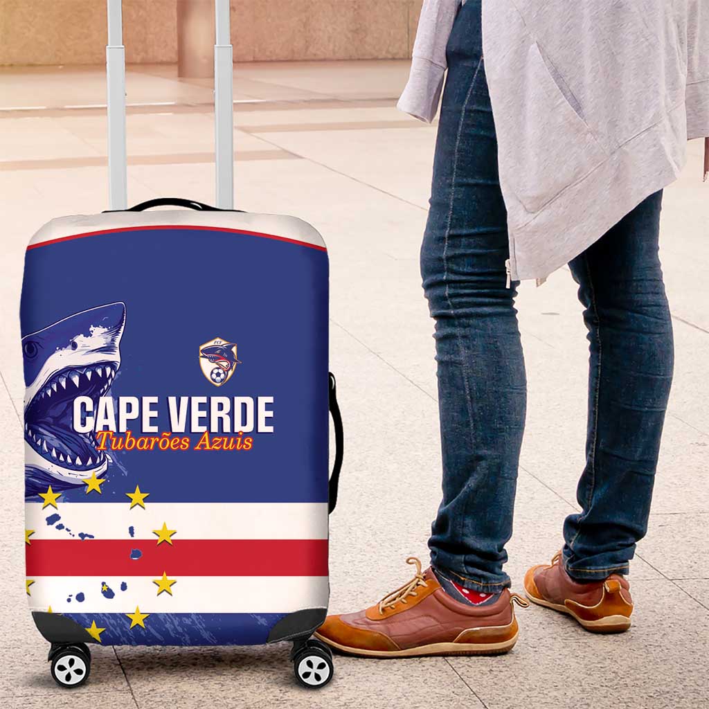 Cape Verde Football Luggage Cover Come On Tubaroes Azuis Shark - Wonder Print Shop