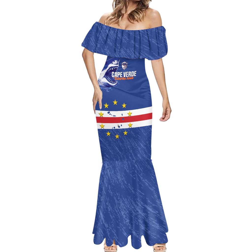 Cape Verde Football Custom Mermaid Dress Come On Tubaroes Azuis Shark - Wonder Print Shop
