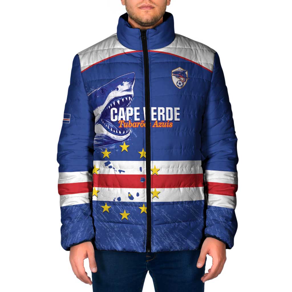 Cape Verde Football Custom Padded Jacket Come On Tubaroes Azuis Shark - Wonder Print Shop