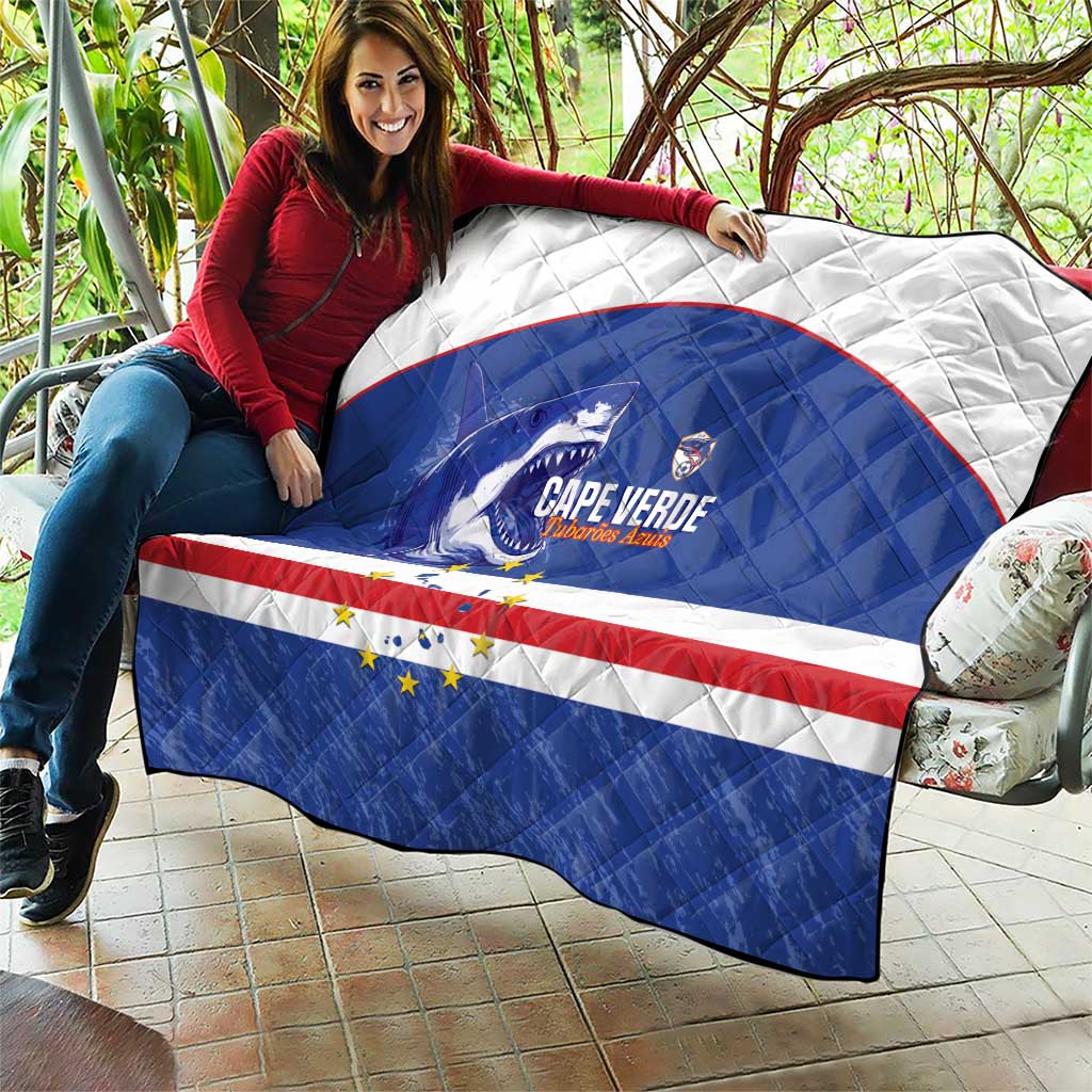 Cape Verde Football Quilt Come On Tubaroes Azuis Shark - Wonder Print Shop
