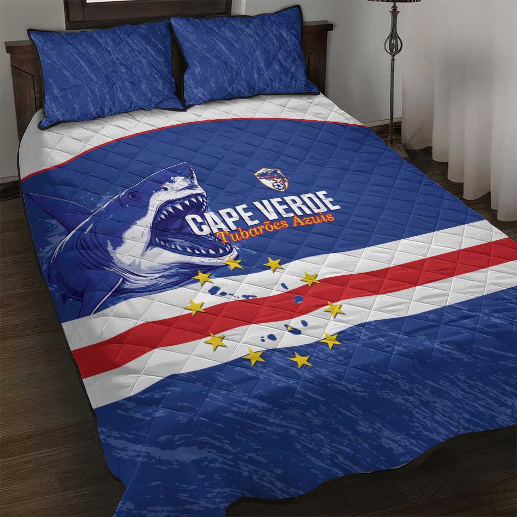 Cape Verde Football Quilt Bed Set Come On Tubaroes Azuis Shark - Wonder Print Shop