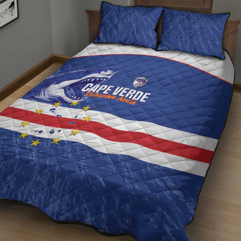 Cape Verde Football Quilt Bed Set Come On Tubaroes Azuis Shark - Wonder Print Shop