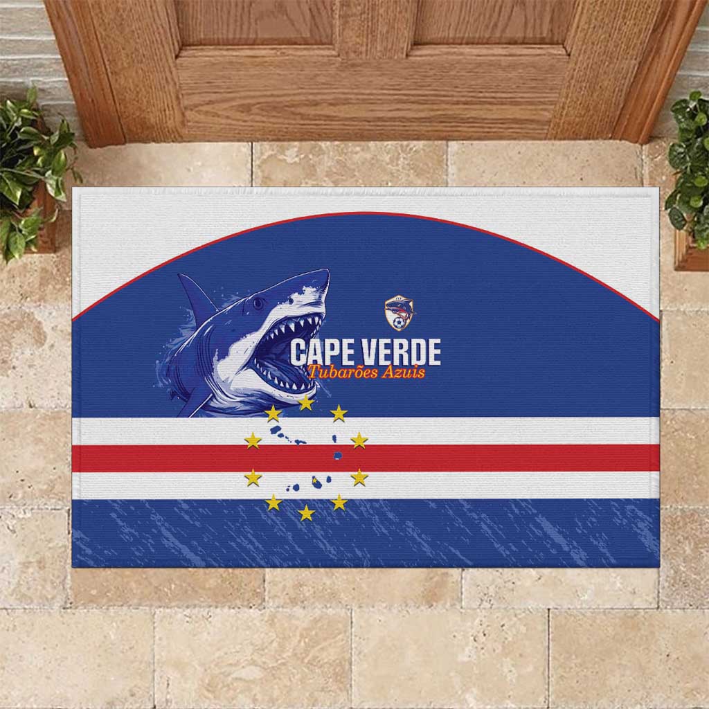 Cape Verde Football Rubber Doormat Come On Tubaroes Azuis Shark - Wonder Print Shop