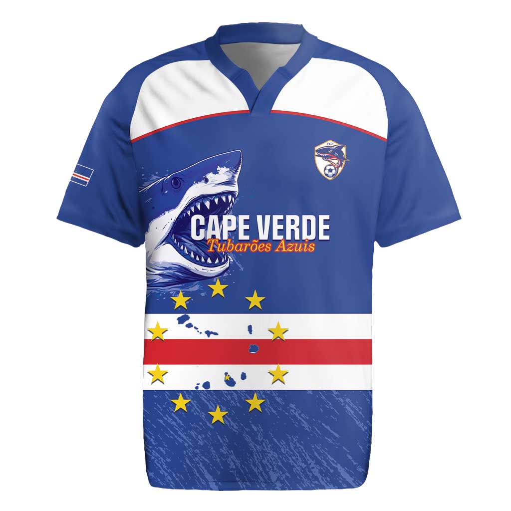 Cape Verde Football Custom Rugby Jersey Come On Tubaroes Azuis Shark - Wonder Print Shop
