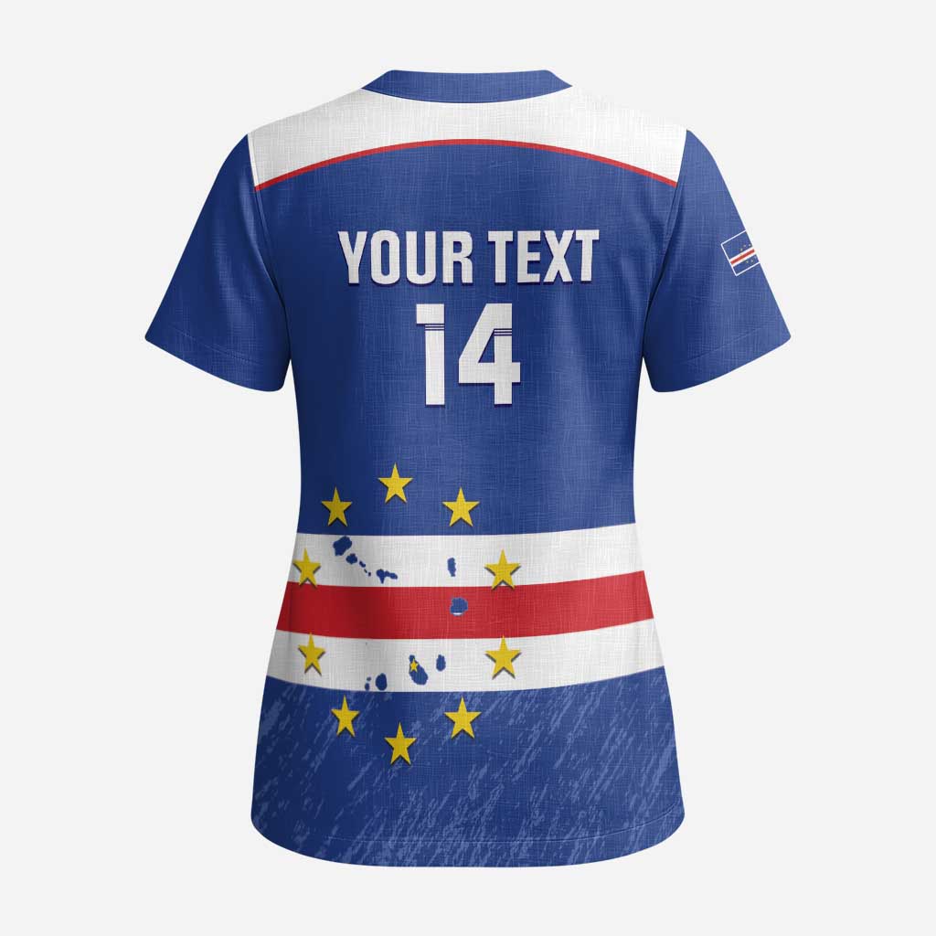 Cape Verde Football Custom Scrub Top Come On Tubaroes Azuis Shark - Wonder Print Shop