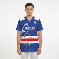 Cape Verde Football Custom Scrub Top Come On Tubaroes Azuis Shark - Wonder Print Shop