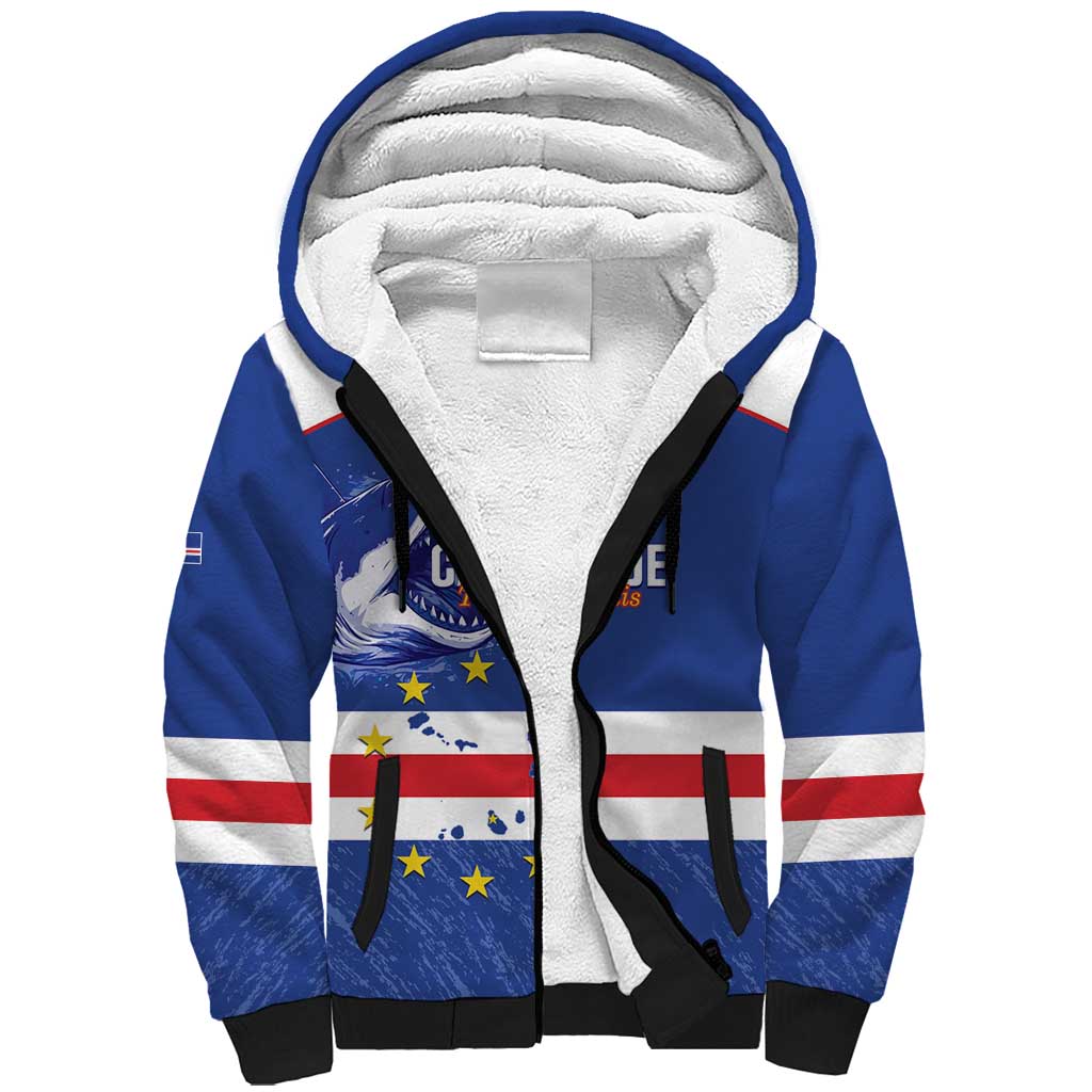 Cape Verde Football Custom Sherpa Hoodie Come On Tubaroes Azuis Shark - Wonder Print Shop