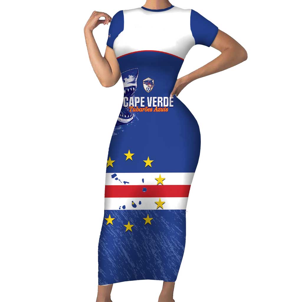 Cape Verde Football Custom Short Sleeve Bodycon Dress Come On Tubaroes Azuis Shark - Wonder Print Shop