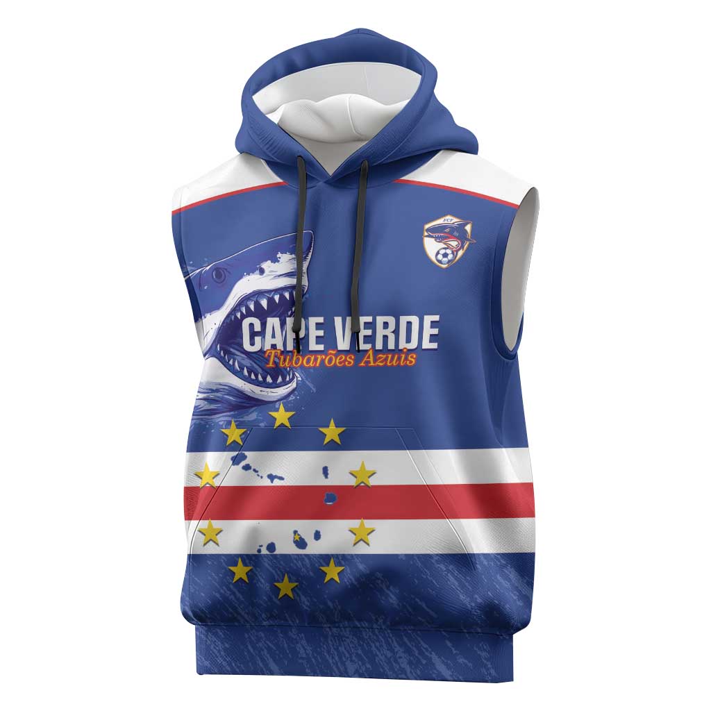 Cape Verde Football Custom Sleeveless Hoodie Come On Tubaroes Azuis Shark - Wonder Print Shop