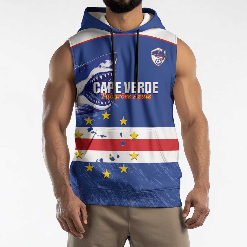 Cape Verde Football Custom Sleeveless Hoodie Come On Tubaroes Azuis Shark - Wonder Print Shop