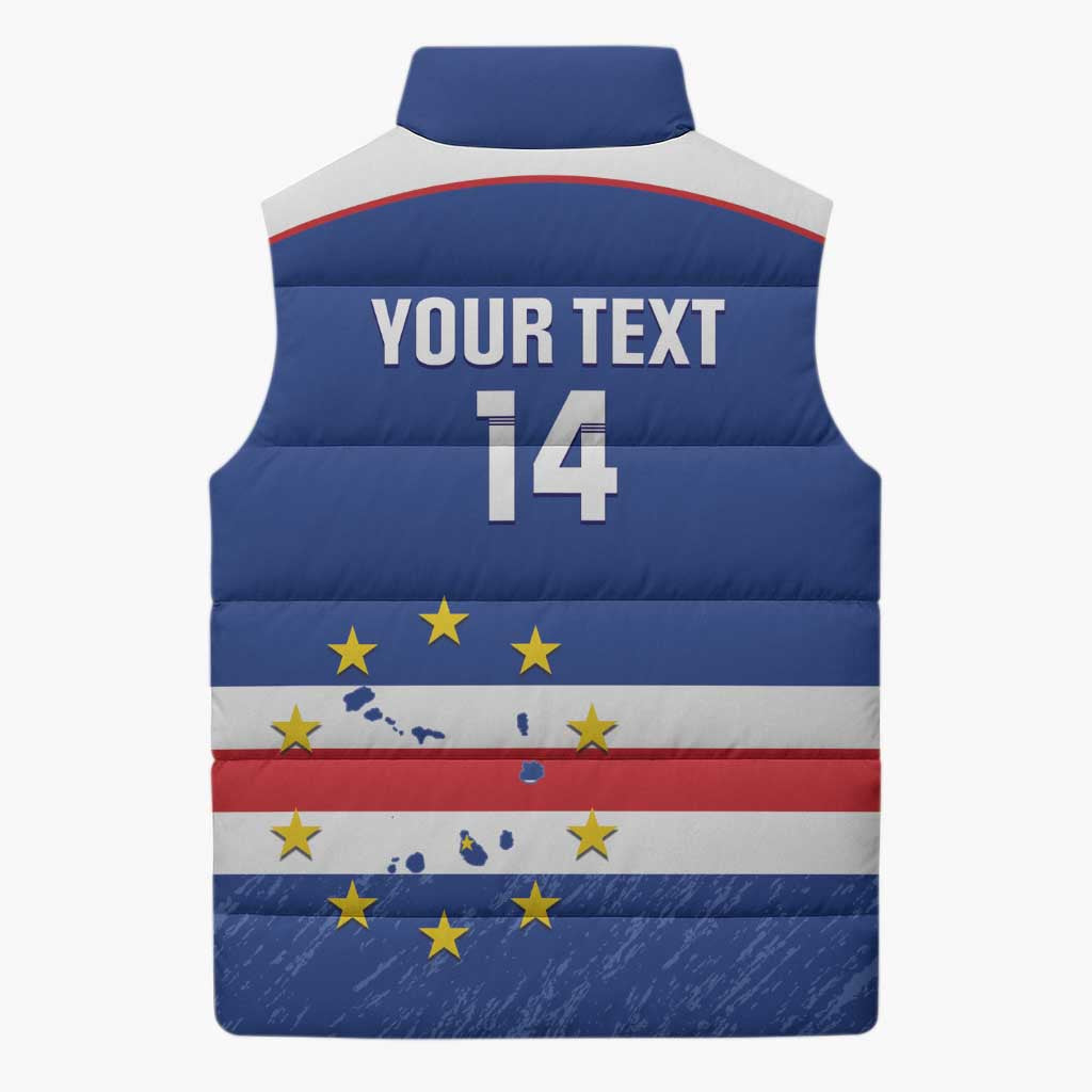 Cape Verde Football Custom Sleeveless Puffer Jacket Come On Tubaroes Azuis Shark - Wonder Print Shop