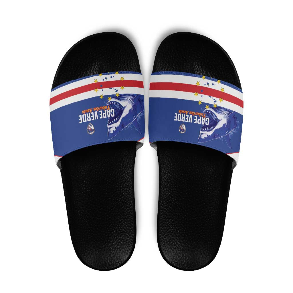 Cape Verde Football Slide Sandals Come On Tubaroes Azuis Shark - Wonder Print Shop