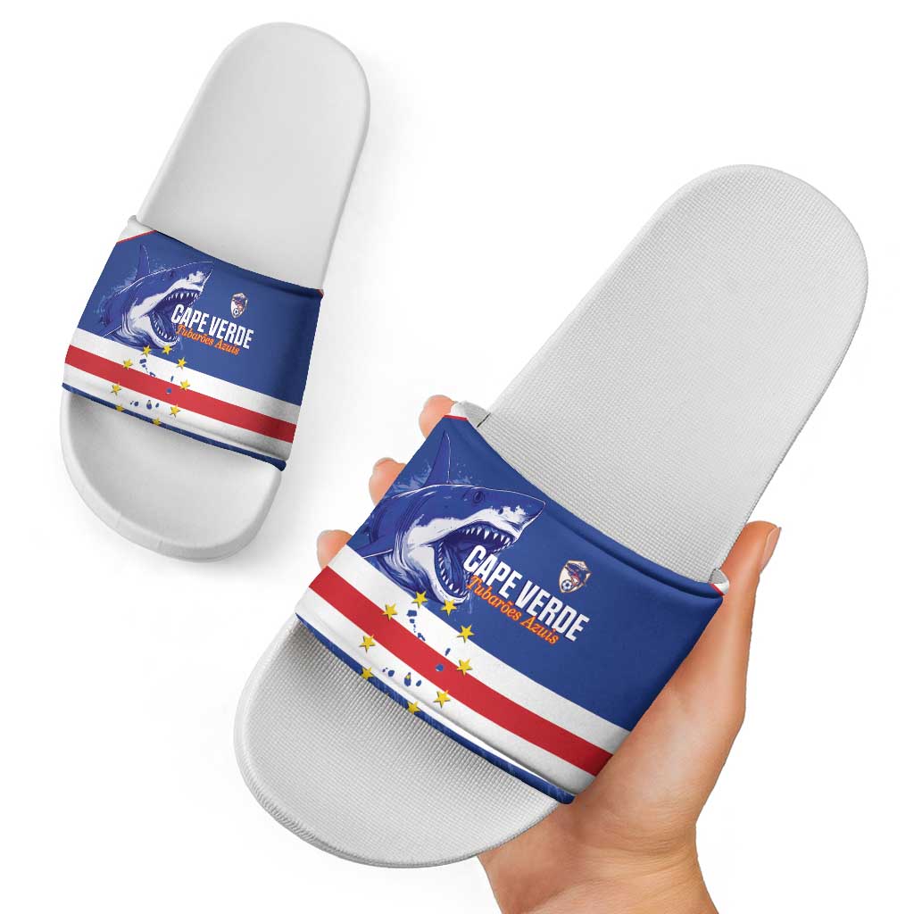 Cape Verde Football Slide Sandals Come On Tubaroes Azuis Shark - Wonder Print Shop