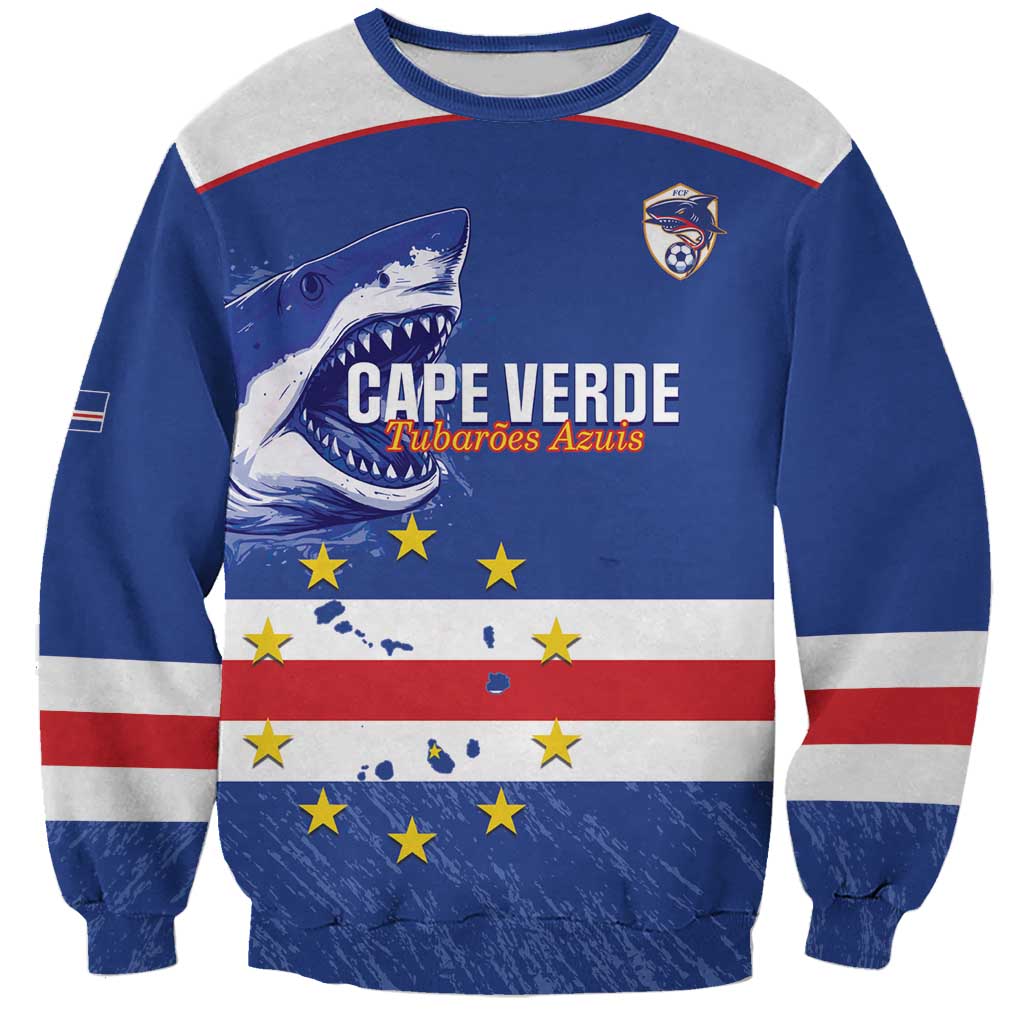 Cape Verde Football Custom Sweatshirt Come On Tubaroes Azuis Shark - Wonder Print Shop