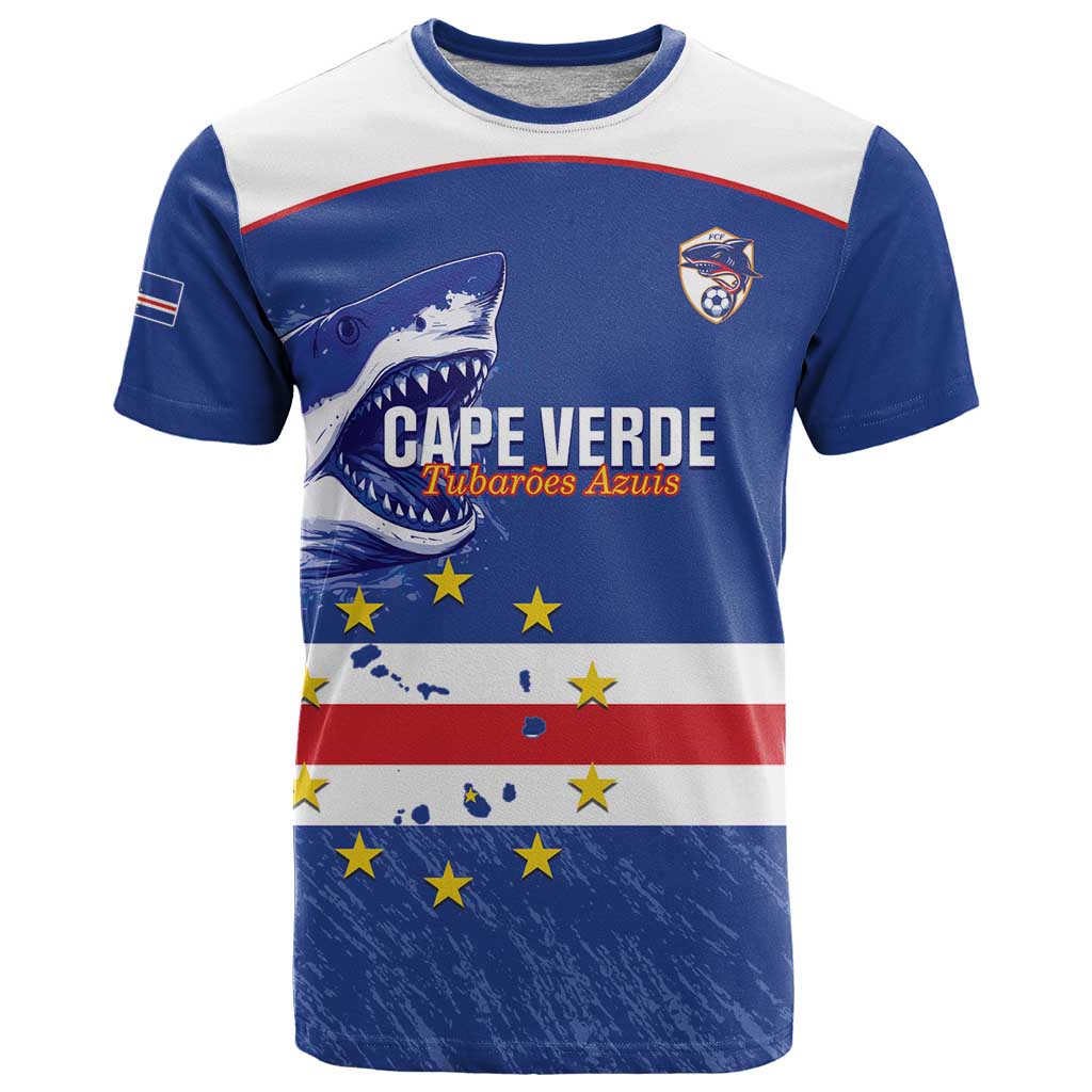 Cape Verde Football Custom T Shirt Come On Tubaroes Azuis Shark - Wonder Print Shop