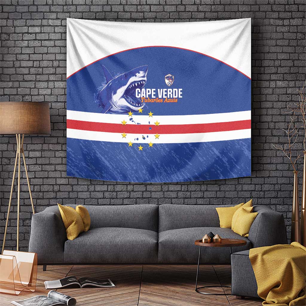 Cape Verde Football Tapestry Come On Tubaroes Azuis Shark - Wonder Print Shop