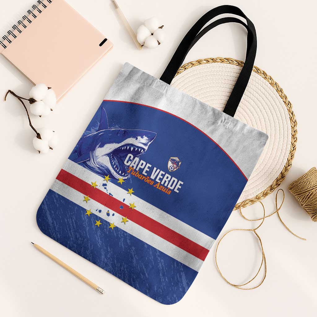 Cape Verde Football Tote Bag Come On Tubaroes Azuis Shark - Wonder Print Shop