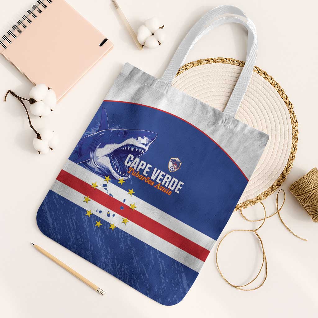 Cape Verde Football Tote Bag Come On Tubaroes Azuis Shark - Wonder Print Shop