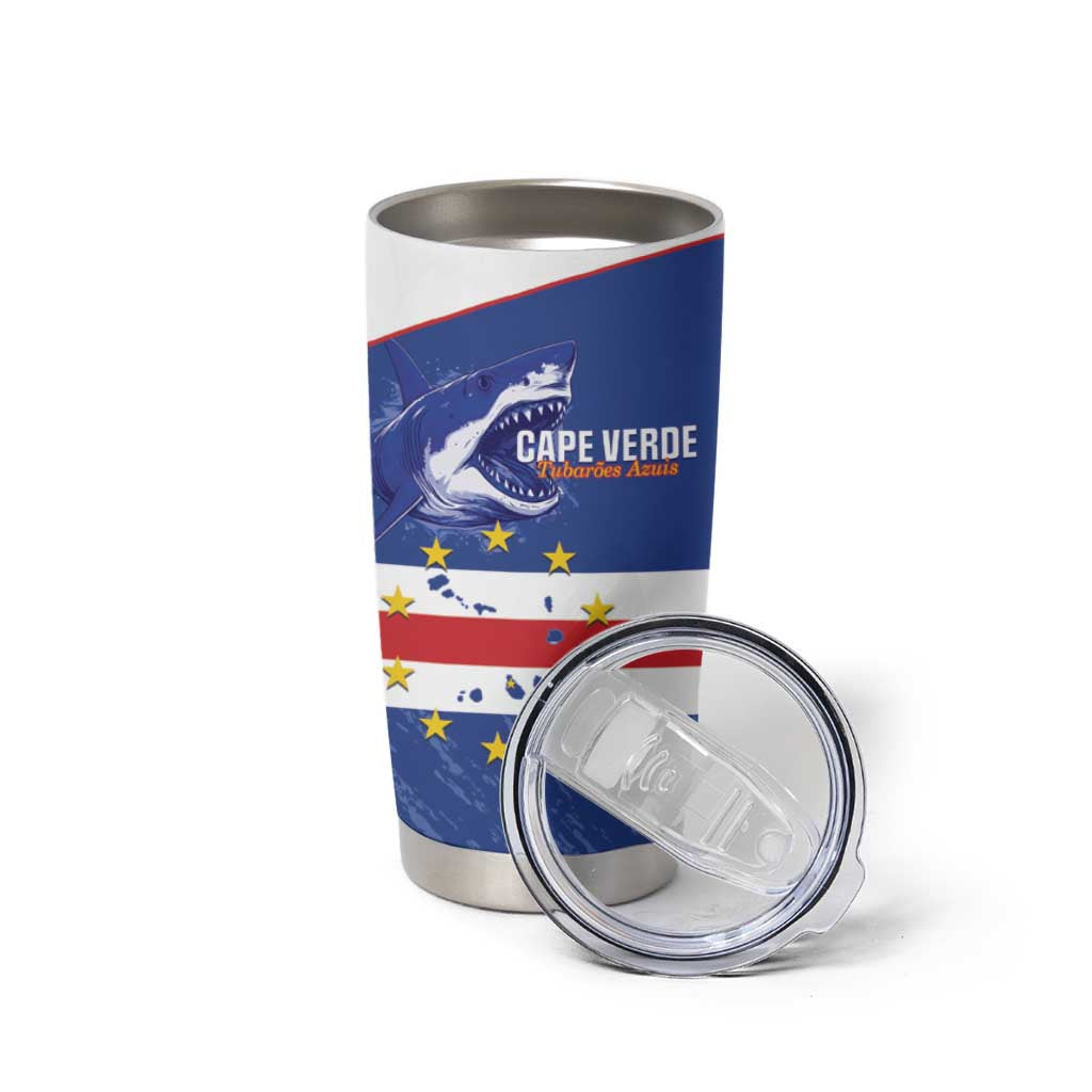 Cape Verde Football Custom Tumbler Cup Come On Tubaroes Azuis Shark - Wonder Print Shop