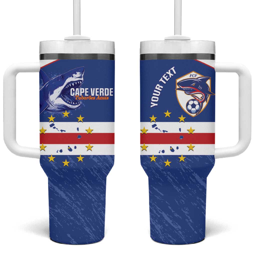 Cape Verde Football Custom Tumbler With Handle Come On Tubaroes Azuis Shark - Wonder Print Shop